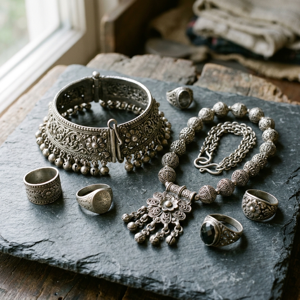 Ghungroo Antique Silver Anklets