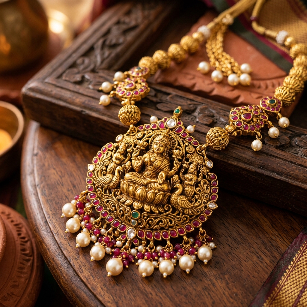 Antique Gold Temple Jewellery Handcrafted at Jewar Jewellers Durg